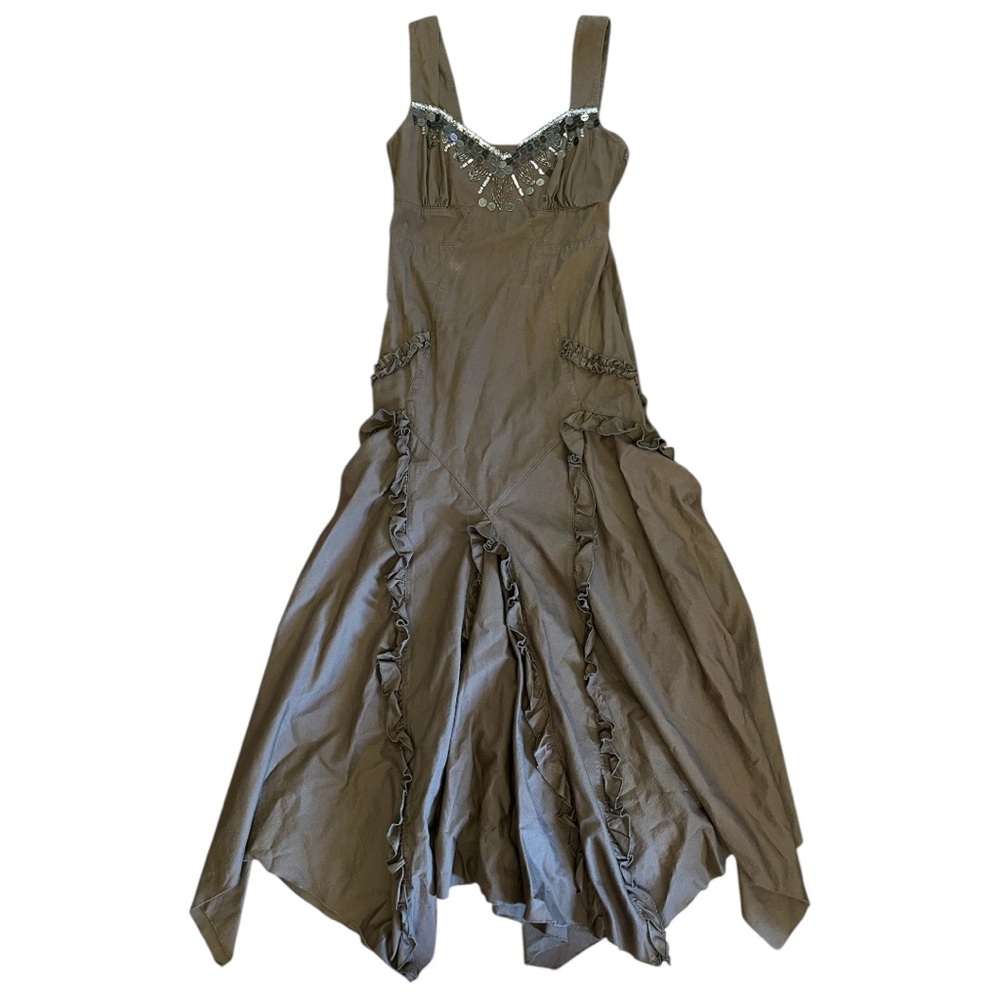 Vintage Y2K Grunge Midi Together Brown Grey Dress Size S to M